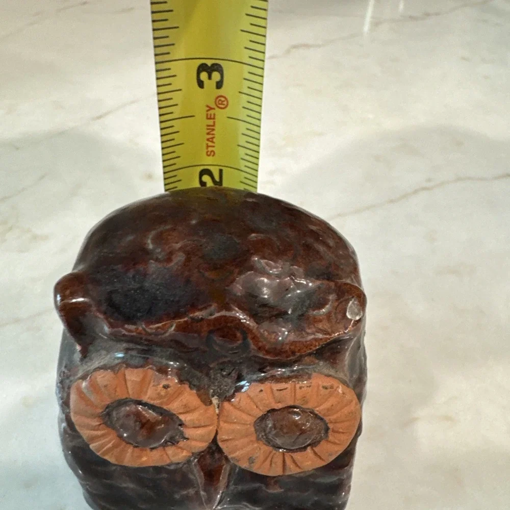 Studio signed BM 1969 art pottery Owl Figurine Ceramic Home Decor 2 inch